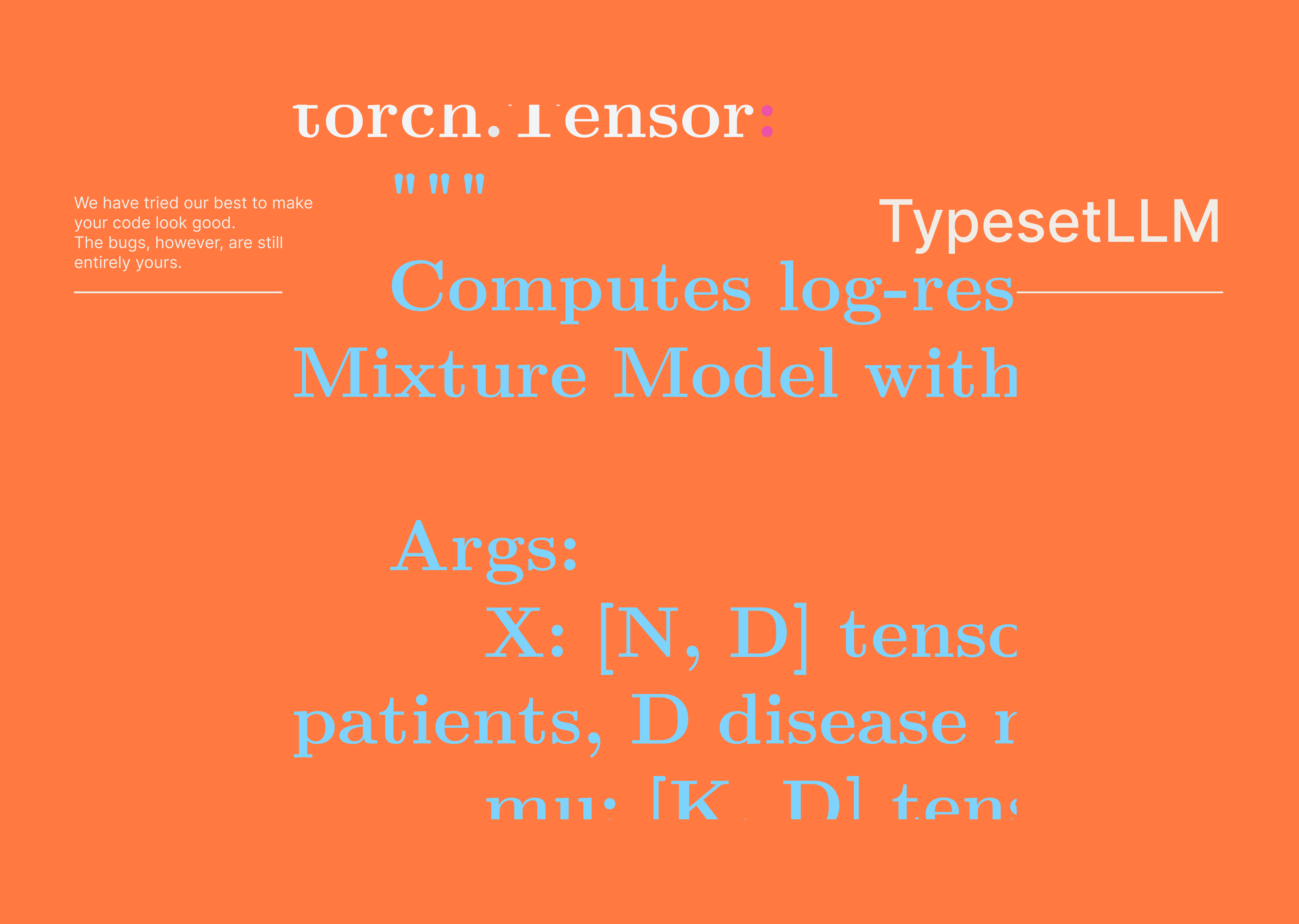 An orange TypesetLLM slide showing highlighted code